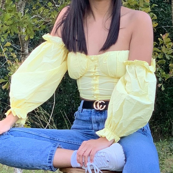 Fashion Nova Tops - Yellow off the shoulder top